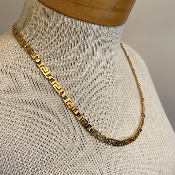 Vintage Greek Key Necklace, Gold-tone Metal - Picture 9 of 14